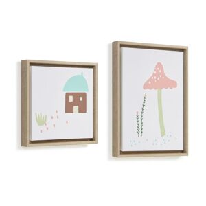 Kave Home Leshy set of 2 pictures blue house and pink mushroom 30 x 30 cm / 30 x 40 cm
