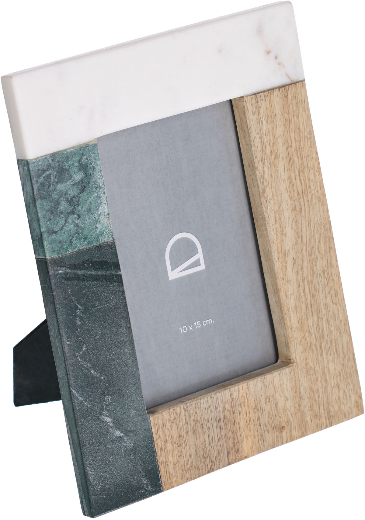 Kave Home Wilmina photo frame in green and white marble and wood 23 x 18 cm