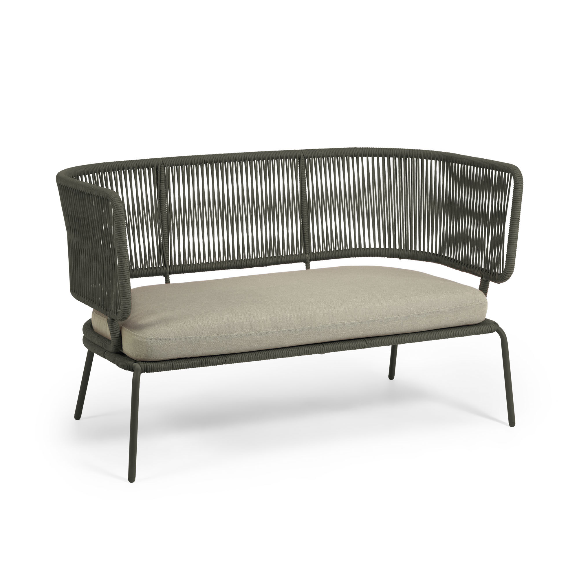 Kave Home Nadin 2-seater sofa with green rope and galvanised steel 135 cm