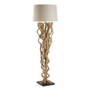 Kave Home Nuba floor lamp in vine wood with white lampshade