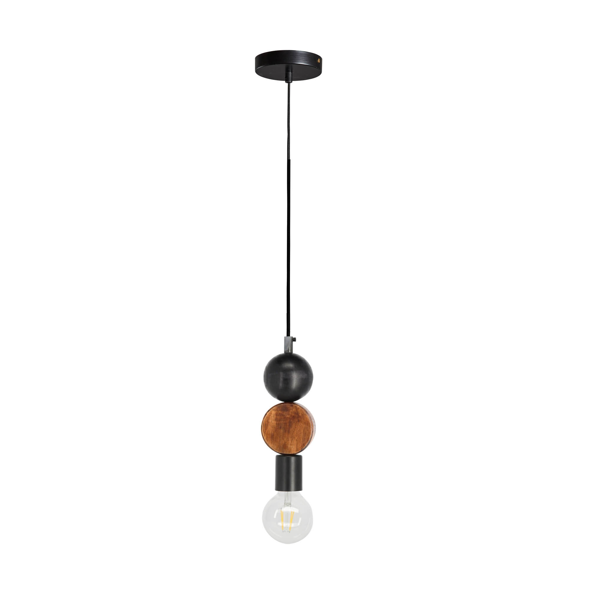 Kave Home Jellis ceiling lamp with circle in solid mango wood with black and natural finish