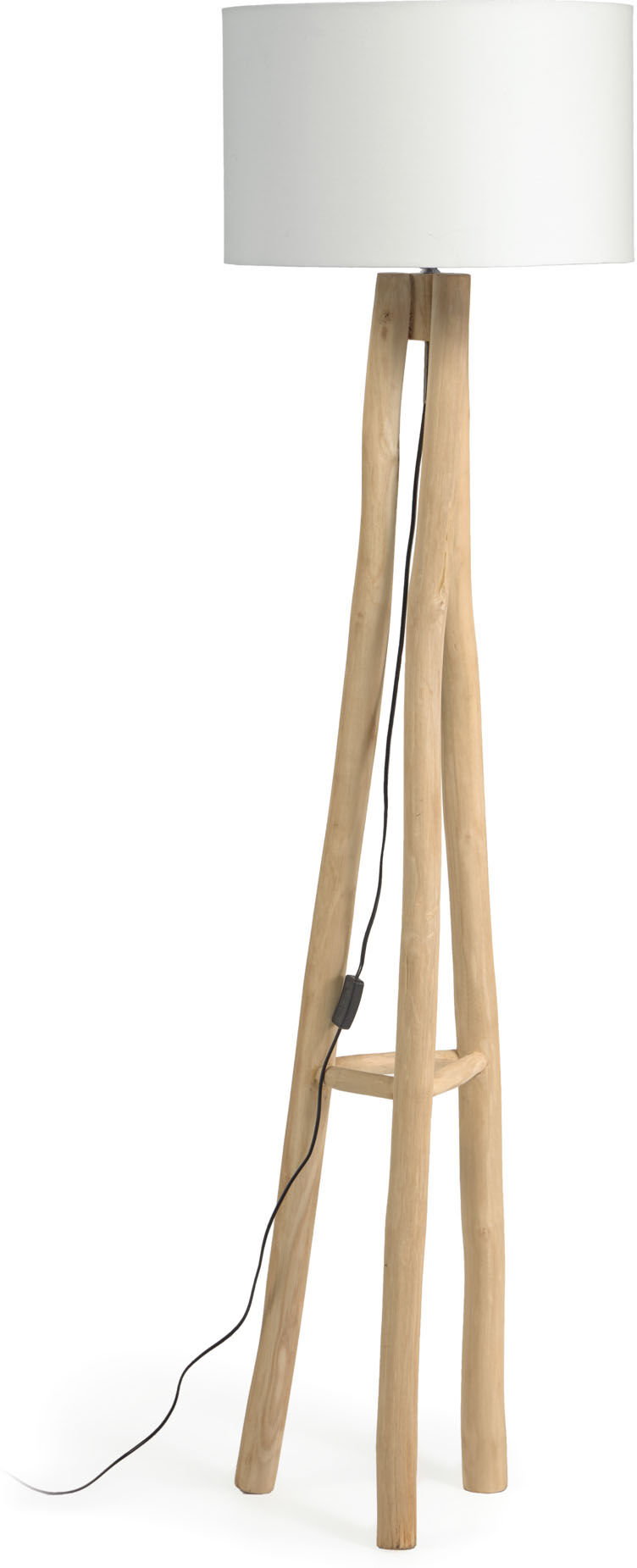 Kave Home Lucelia white and solid teak floor lamp