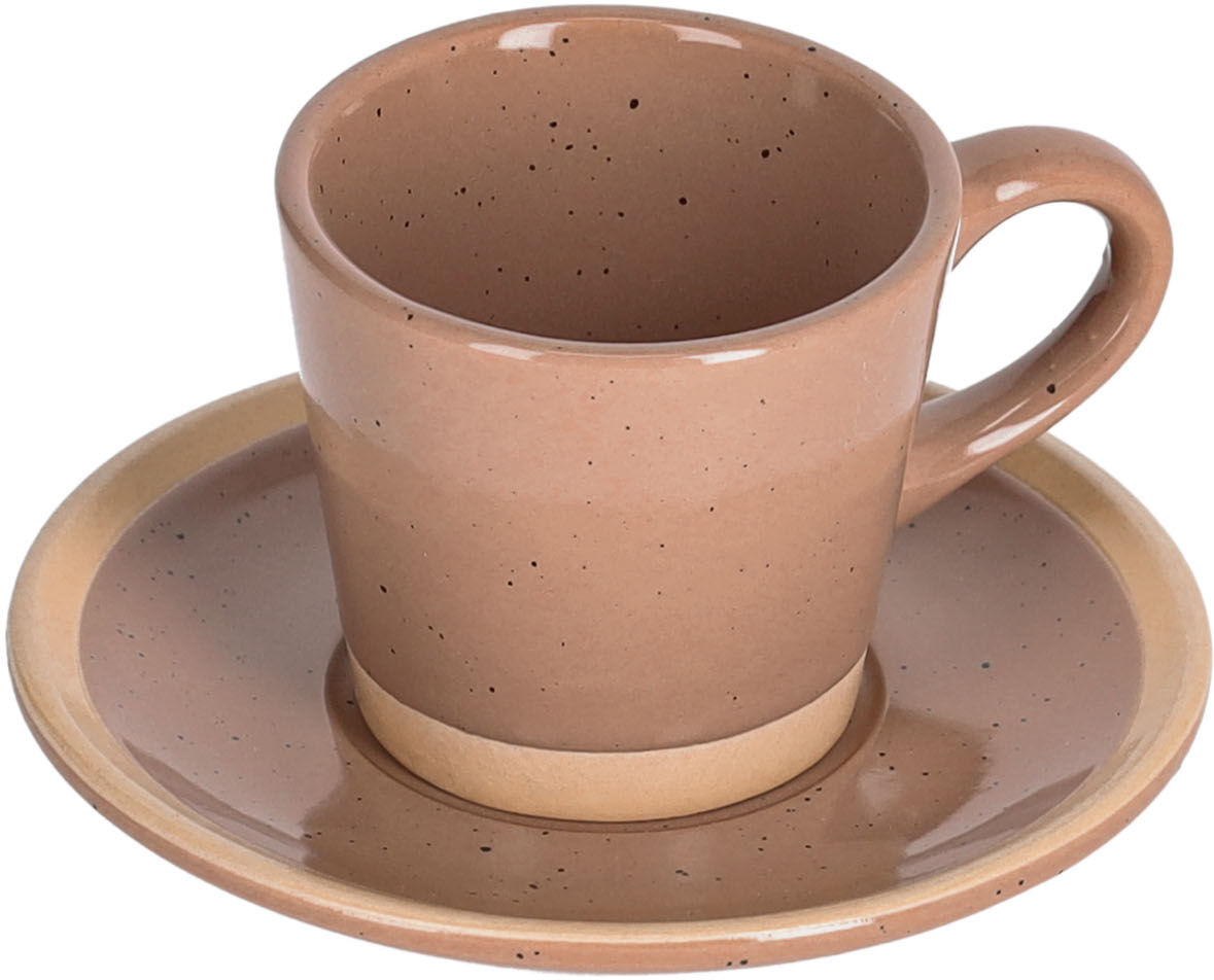 Kave Home Tilia ceramic coffee cup and saucer light brown