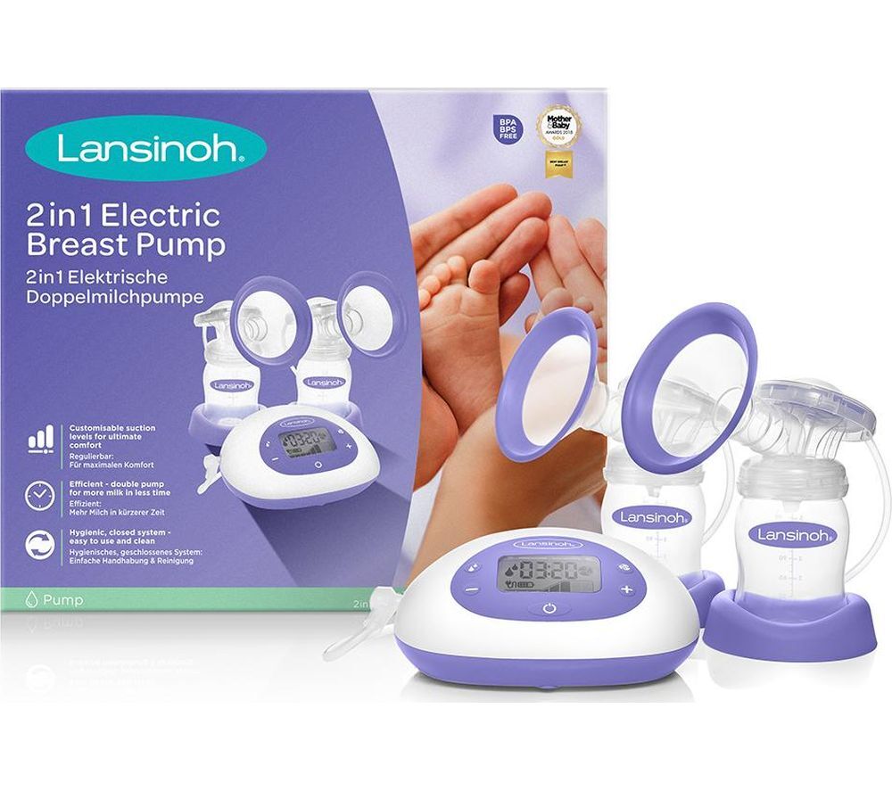 LANSINOH 2 in 1 Breast Pump - White &amp; Purple, White