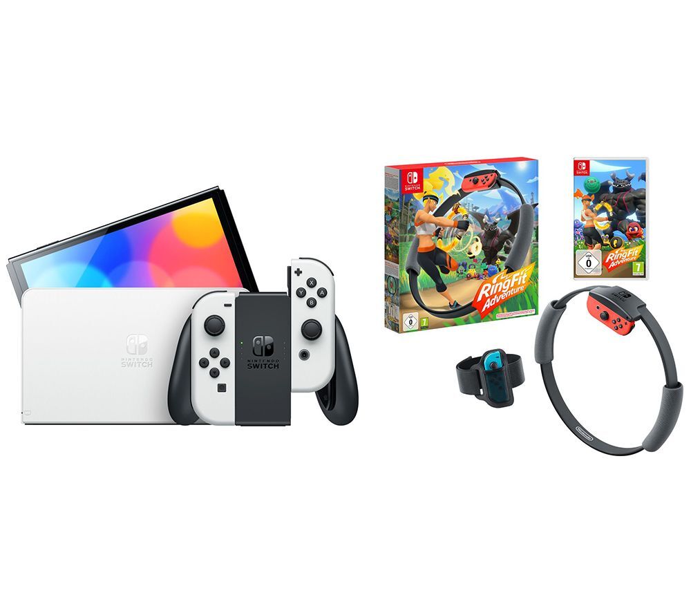 NINTENDO Switch OLED White &amp; Ring Fit Adventure Bundle, White