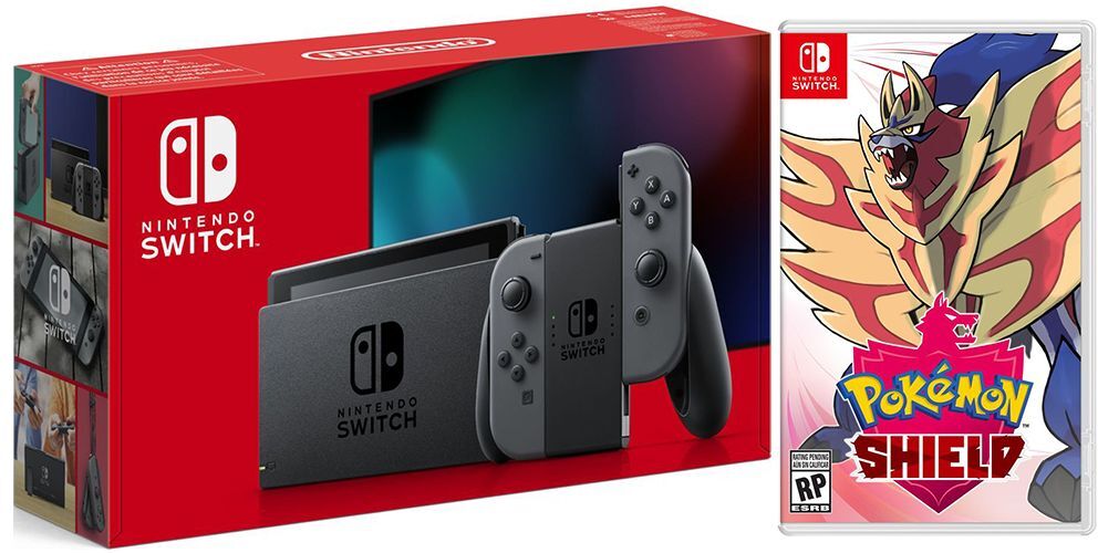 NINTENDO Switch &amp; Pokemon Shield Bundle - Grey, Grey