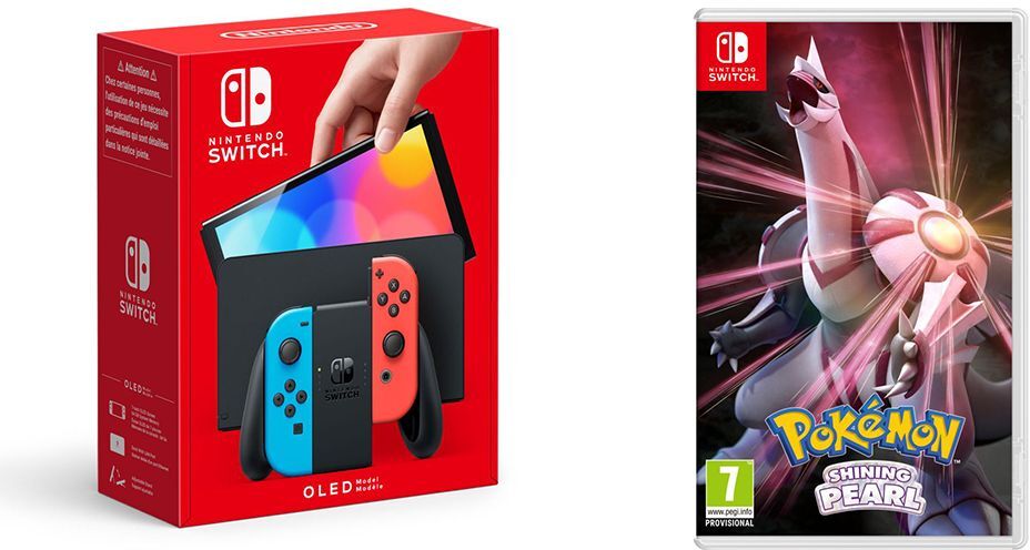 NINTENDO Switch OLED Neon &amp; Pokemon Shining Pearl Bundle, Neon