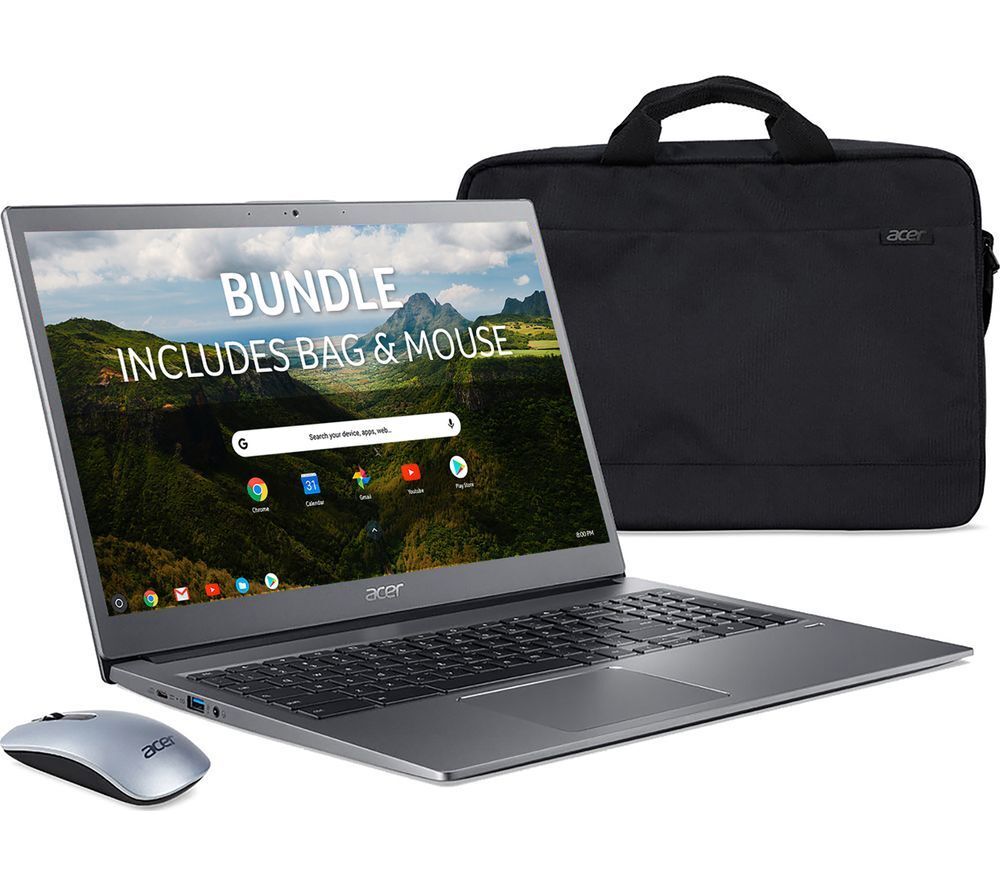 Acer 715 15.6" Chromebook, Bag &amp; Mouse Bundle - Intel Core i3, 128 GB eMMC, Grey, Grey