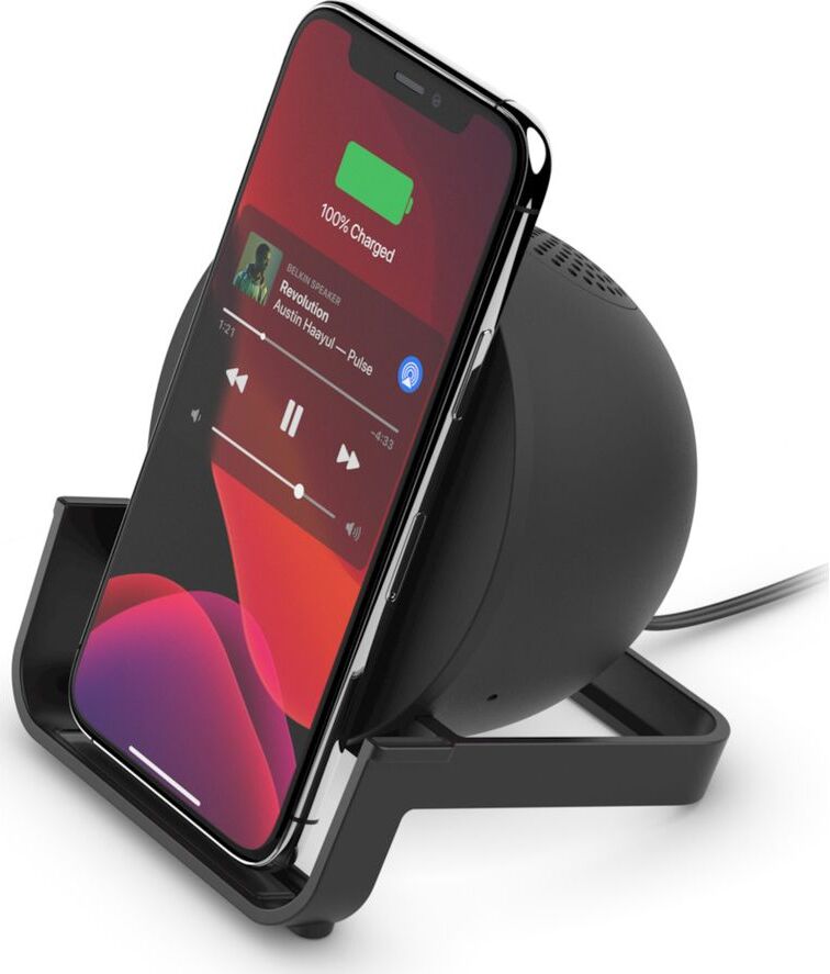 Belkin 10 W Qi Wireless Charging Stand with Bluetooth Speaker - Black, Black