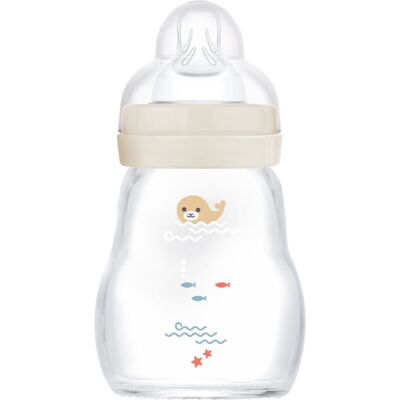 MAM Feel Good Glass Baby Bottle glass anti-colic bottle 0m+ Beige 170 ml MAM Feel Good Glass Baby Bottle glass anti-colic bottle 0m+ Beige 170 ml