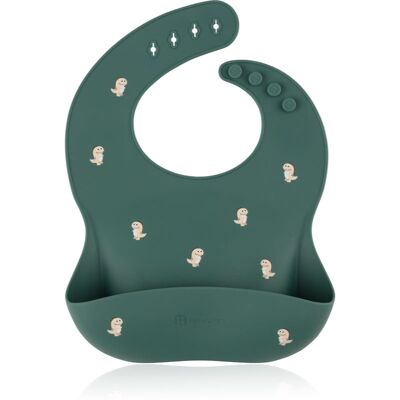 PETITE&MARS Green Dinos Baby Bib - Adjustable, Food Grade Silicone PETITE&MARS Green Dinos Baby Bib - Adjustable, Food Grade Silicone