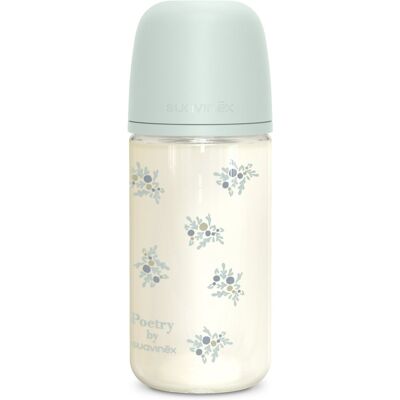 Suavinex Poetry SX Pro Physiological Glass M glass baby bottle 3 m+ Medium Flow - Blue 240 ml Suavinex Poetry SX Pro Physiological Glass M glass baby bottle 3 m+ Medium Flow - Blue 240 ml
