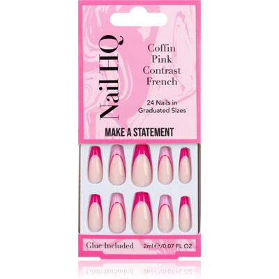 Nail HQ Coffin Pink Contrast French False Nails with glue 24 pc Nail HQ Coffin Pink Contrast French False Nails with glue 24 pc
