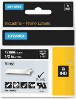 Dymo 1805435 IND Rhino 12mm vinyl tape, white on black (original)