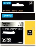 Dymo 18485 IND Rhino 9mm permanent polyester tape, black on metallic (original)