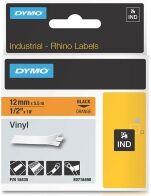 Dymo S0718490 / 18435 IND Rhino 12mm vinyl tape, black on orange (original)