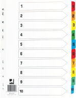 Q-Connect 1-10 index multi-punched reinforced card multi-colour numbered tabs A4 white