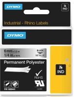 Dymo 1805441 IND Rhino 6mm permanent polyester tape, black on metallic (original)