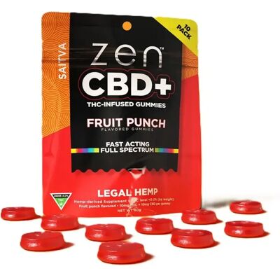 Zen Cannabis Zen Thc+ Gummies Fruit Punch Sativa, 10 Pcs, 200 Mg Zen Cannabis Zen Thc+ Gummies Fruit Punch Sativa, 10 Pcs, 200 Mg