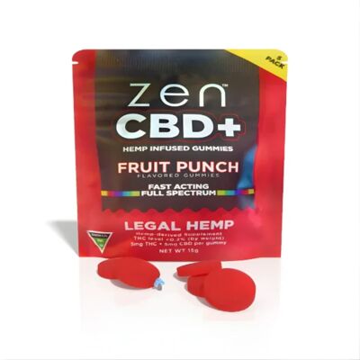 Zen Cannabis Zen Thc+ Fruit Punch Gummies, 5 Pcs, 50 Mg, 15 G Zen Cannabis Zen Thc+ Fruit Punch Gummies, 5 Pcs, 50 Mg, 15 G