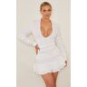 PrettyLittleThing White Woven Plunge Shirt Style Frill Hem Bodycon Dress