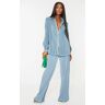 PrettyLittleThing Steel Blue Plisse High Waisted Wide Leg Trousers