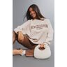 PrettyLittleThing Stone New Collection Embroidered Sweatshirt