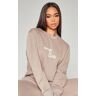 PrettyLittleThing Taupe Health Is Wealth Slogan Printed Oversized Sweater