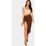 PrettyLittleThing Chocolate Woven Ruched Detail Midi Skirt