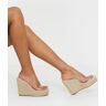 PrettyLittleThing Nude Twin Strap Clear Mule Espadrille Wedges