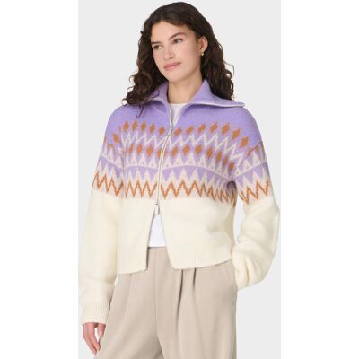 Sweaty Betty Fairisle Funnel Neck Zip Through, Purple, Women's XXS Sweaty Betty Fairisle Funnel Neck Zip Through, Purple, Women's XXS