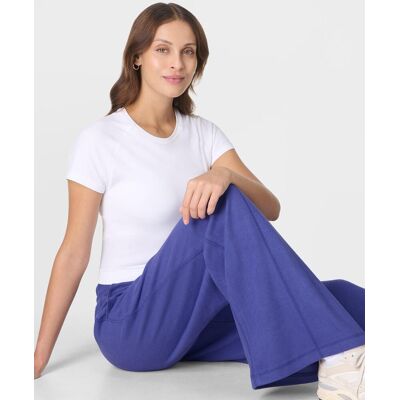 Sweaty Betty Escape Luxe Fleece Ribbed Wide Leg Trouser, Blue, Women's L Sweaty Betty Escape Luxe Fleece Ribbed Wide Leg Trouser, Blue, Women's L