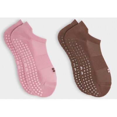 Sweaty Betty Reformer Trainer Gripper Socks 2 Pack, Brown,Pink, Women's UK 6-8 Sweaty Betty Reformer Trainer Gripper Socks 2 Pack, Brown,Pink, Women's UK 6-8