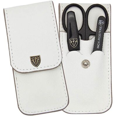 Drei Schwerter Manicure Set - Travel-friendly, White Leather Case, Includes Nail Scissors, Tweezers, Sapphire Nail File Drei Schwerter Manicure Set - Travel-friendly, White Leather Case, Includes Nail Scissors, Tweezers, Sapphire Nail File