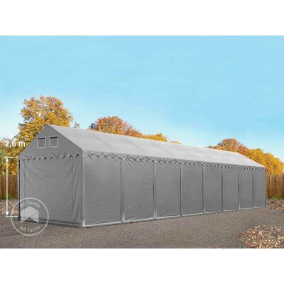 TOOLPORT 4x20m 2.6m Sides Storage Tent / Shelter w. ground frame, PVC 800, grey with statics package (concrete anchors) - (617630) TOOLPORT 4x20m 2.6m Sides Storage Tent / Shelter w. ground frame, PVC 800, grey with statics package (concrete anchors) - (617630)
