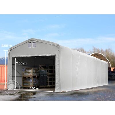 TOOLPORT 5x24m 2.6m Sides Commercial Storage Shelter, 4.1x2.5m Drive Through, PVC 850, grey without statics package - (49636) TOOLPORT 5x24m 2.6m Sides Commercial Storage Shelter, 4.1x2.5m Drive Through, PVC 850, grey without statics package - (49636)