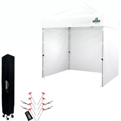 BRIMO Folding Gazebo 2x2 m Steel Professional Setup Built in 45 s. - with 3 walls - White BRIMO Folding Gazebo 2x2 m Steel Professional Setup Built in 45 s. - with 3 walls - White