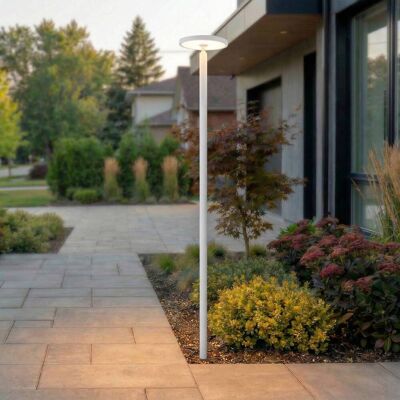 Lucande Akito LED outdoor light, white, height 260 cm, IP54, White / opal, Aluminium, Modern, Post Light Lucande Akito LED outdoor light, white, height 260 cm, IP54, White / opal, Aluminium, Modern, Post Light