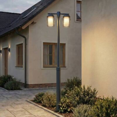 Lucande Chandan outdoor light, height 215 cm, anthracite, 2-bulb, Alu / grey / zinc, metal, Modern, Post Light Lucande Chandan outdoor light, height 215 cm, anthracite, 2-bulb, Alu / grey / zinc, metal, Modern, Post Light