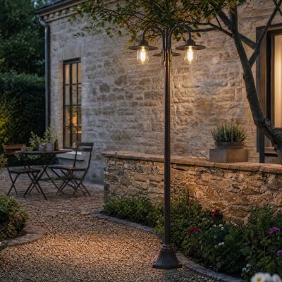Lindby Bilma outdoor light, 3-bulb, rust, 220 cm, glass, IP65 Lindby, dimmable, Brown / rust, Aluminium, Modern, Post Light Lindby Bilma outdoor light, 3-bulb, rust, 220 cm, glass, IP65 Lindby, dimmable, Brown / rust, Aluminium, Modern, Post Light