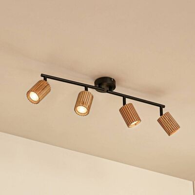 Lindby Stralino ceiling spotlight, 4-bulb design, length 60 cm, wood Lindby, dimmable, Light wood, Hallway, Wood, Modern, Ceiling Light Lindby Stralino ceiling spotlight, 4-bulb design, length 60 cm, wood Lindby, dimmable, Light wood, Hallway, Wood, Modern, Ceiling Light