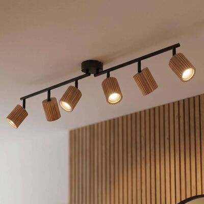 Lindby Stralino ceiling spotlight, 6-bulb, length 102 cm, wood Lindby, dimmable, Light wood, Hallway, Wood, Modern, Ceiling Light Lindby Stralino ceiling spotlight, 6-bulb, length 102 cm, wood Lindby, dimmable, Light wood, Hallway, Wood, Modern, Ceiling Light