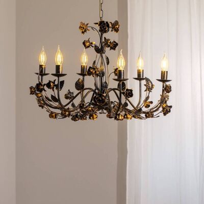 Chandelier Carolina ONLI, dimmable, Bronze / antique brass, Living / Dining Room, metal, Florentine, Ceiling Light Chandelier Carolina ONLI, dimmable, Bronze / antique brass, Living / Dining Room, metal, Florentine, Ceiling Light