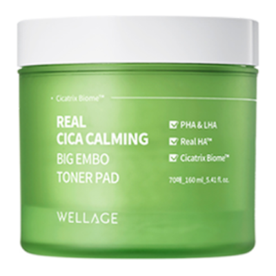 Wellage - Real Cica Calming Big Embo Toner Pad - 160ml/70pads Wellage - Real Cica Calming Big Embo Toner Pad - 160ml/70pads