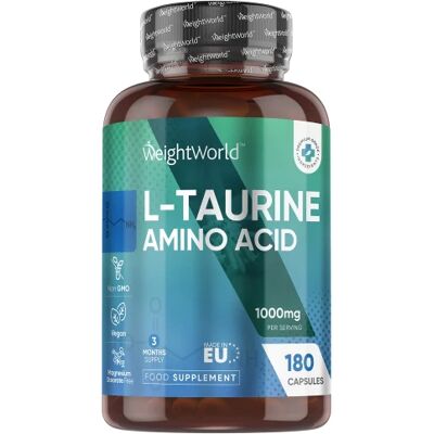 WeightWorld L Taurine 1000mg - 180 Capsules High Strength Amino Acid (3 Months’ Supply) - Supplement for hydration and electrolytes WeightWorld L Taurine 1000mg - 180 Capsules High Strength Amino Acid (3 Months’ Supply) - Supplement for hydration and electrolytes