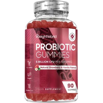 WeightWorld Probiotic Gummies - 2 Billion CFU 90 Gummies with 100ug Inulin - Prebiotics Gut Health Supplement- Strawberry Vanilla Flavor WeightWorld Probiotic Gummies - 2 Billion CFU 90 Gummies with 100ug Inulin - Prebiotics Gut Health Supplement- Strawberry Vanilla Flavor