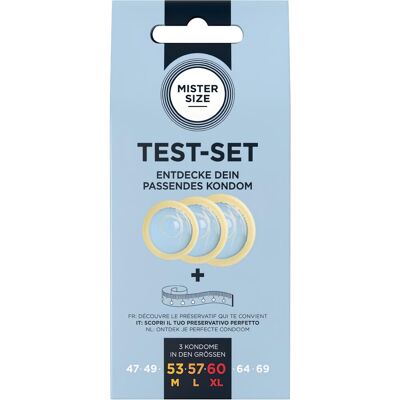 Mister Size Test Set - condom sample pack with measuring tape (3 pcs) Mister Size Test Set - condom sample pack with measuring tape (3 pcs)