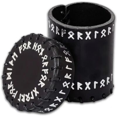 Q Workshop QWSCRUN101 - Handmade Leather Runic Dice Cup - Black & White Dice Cup Q Workshop QWSCRUN101 - Handmade Leather Runic Dice Cup - Black & White Dice Cup