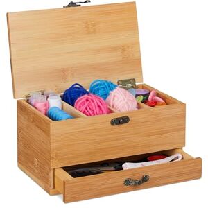 Relaxdays Bamboo Sewing Box, 4 Compartments & Drawer, Lidded, Antique Handle Look, Empty, Natural Relaxdays Bamboo Sewing Box, 4 Compartments & Drawer, Lidded, Antique Handle Look, Empty, Natural
