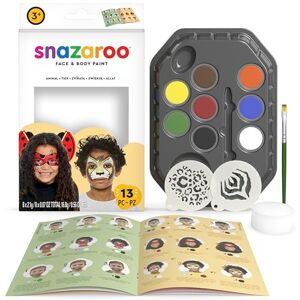 Snazaroo Animal World Face Painting Palette Kit for Kids & Adults, 8 Colours, 13pcs, Stencils, Brush, Sponge, Guide, Water Based, Easily Washable, Non-Toxic, Makeup, Body Painting & Parties Snazaroo Animal World Face Painting Palette Kit for Kids & Adults, 8 Colours, 13pcs, Stencils, Brush, Sponge, Guide, Water Based, Easily Washable, Non-Toxic, Makeup, Body Painting & Parties